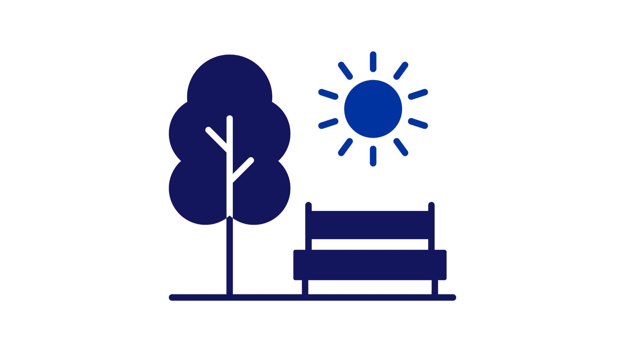 Park bench with tree and sun.